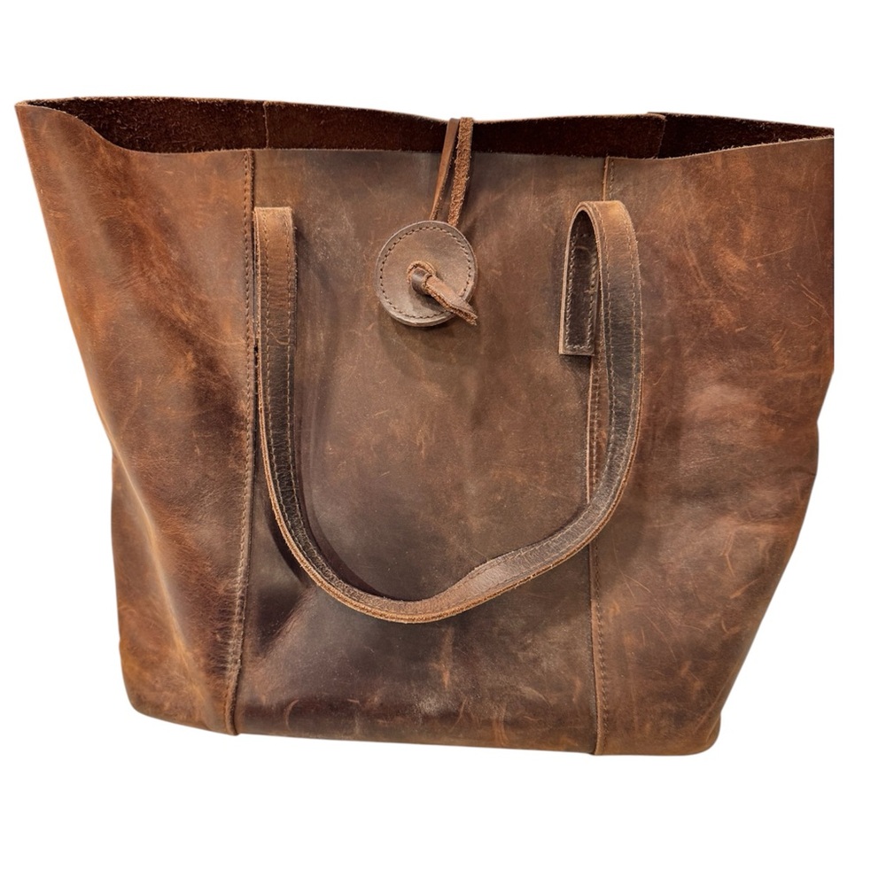 Elegant Brown Leather “Baseball Glove” Tote Bag